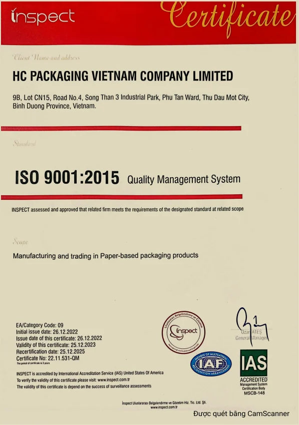 HC Packaging certification document