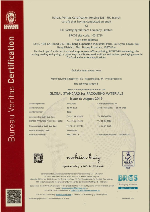 HC Packaging certification document