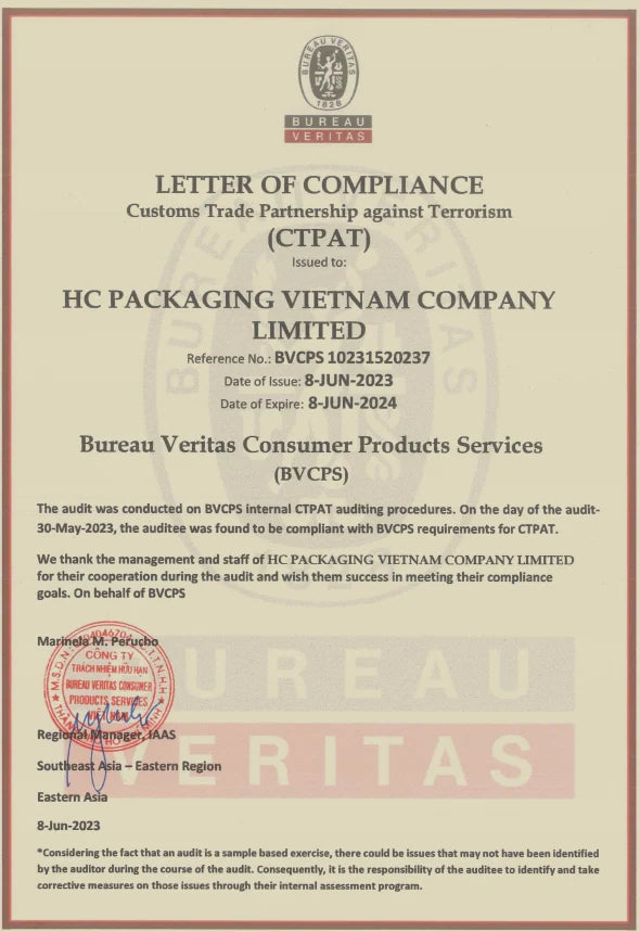 HC Packaging certification document