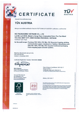 HC Packaging certification document