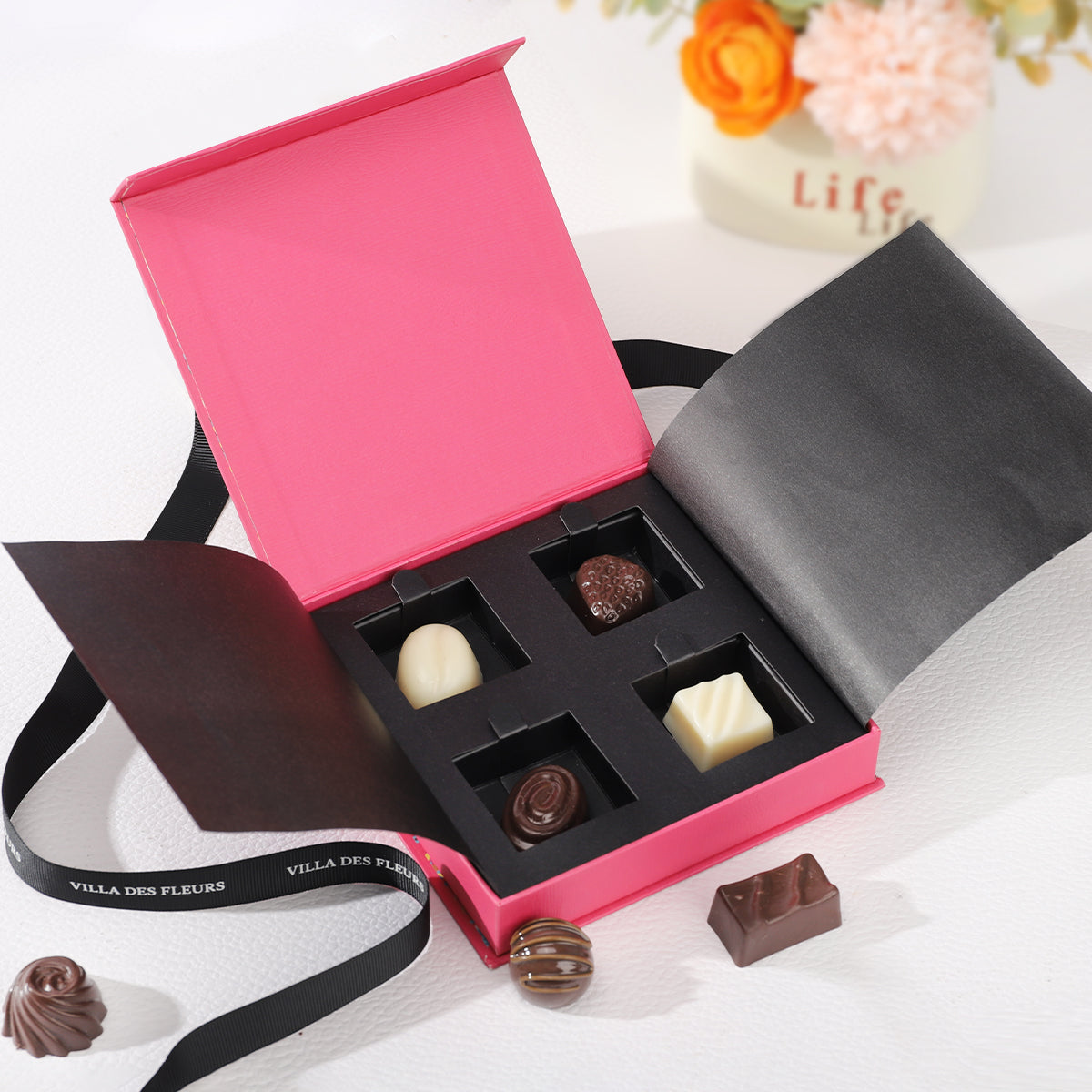 Pink rigid box chocolate with magnetic