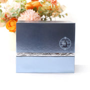 customized blue pearl cardboard skincare packaging box with silver neck